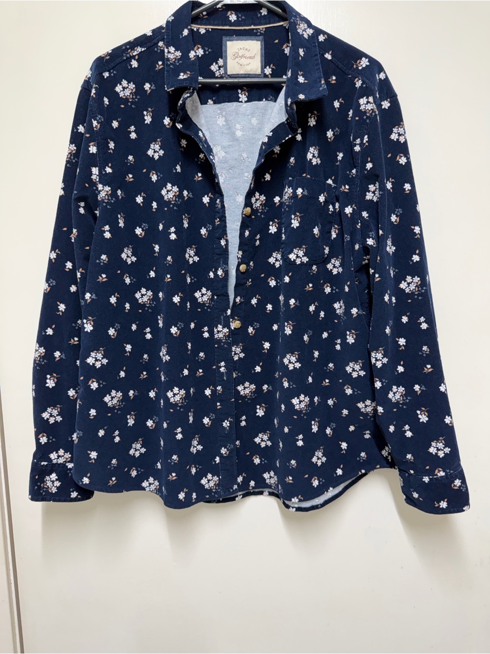 Jachs Navy Floral Button-Up Shirt with White & Tan Blossoms